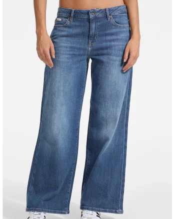 Blugi drepti din denim cu talie medie, Albastru melange
