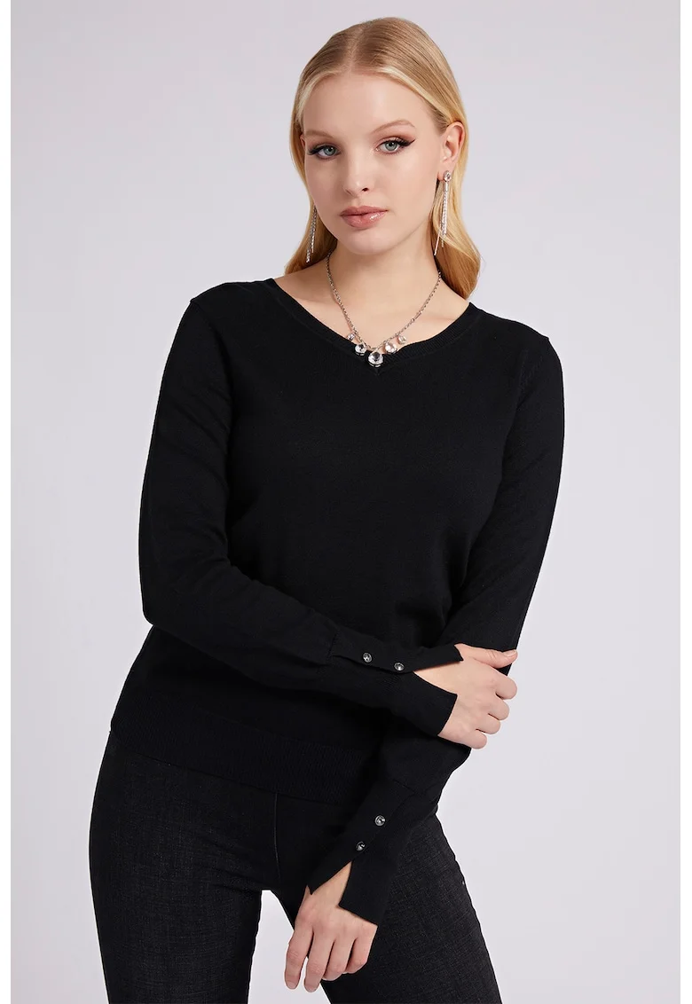 Pulover cu decolteu rotund, Negru
