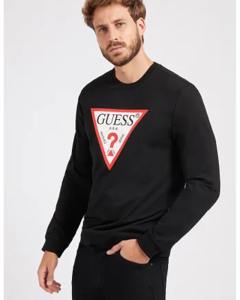 Bluza sport cu imprimeu logo si decolteu la baza gatului, Alb/Negru