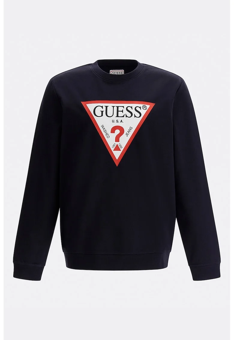 Bluza sport cu imprimeu logo si decolteu la baza gatului, Bleumarin
