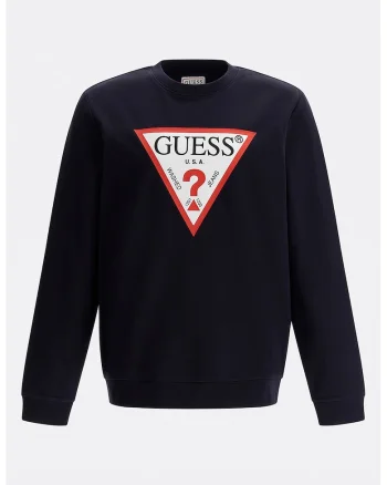 Bluza sport cu imprimeu logo si decolteu la baza gatului, Bleumarin