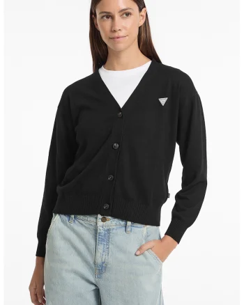 Cardigan cu decolteu in V si logo, Negru