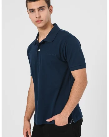 Tricou polo din bumbac cu model uni, Bleumarin