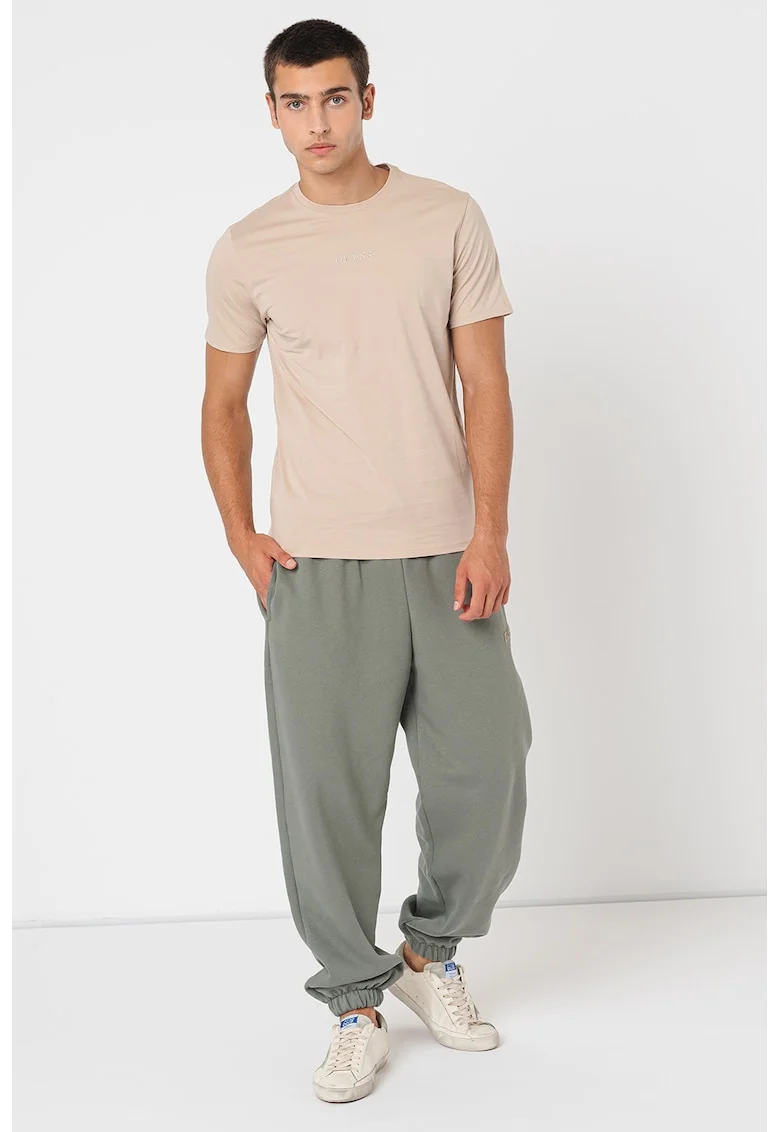 Tricou din bumbac cu decolteu la baza gatului, Maro nisip