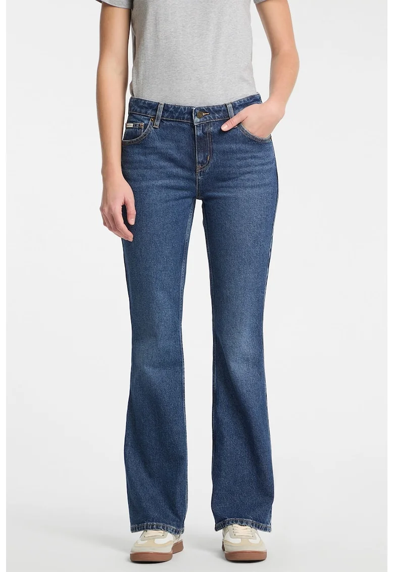 Blugi cu croiala bootcut si talie medie, Albastru inchis
