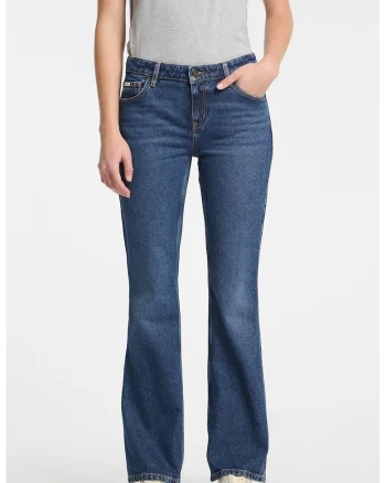 Blugi cu croiala bootcut si talie medie, Albastru inchis