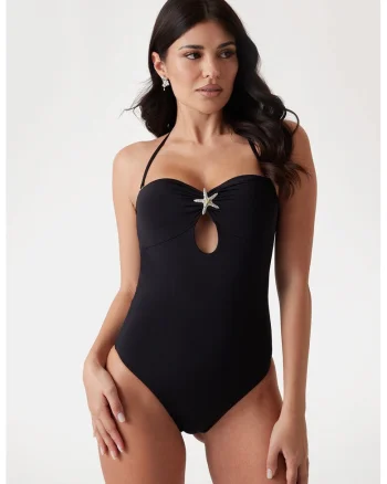 Costum de baie intreg cu decupaj frontal, Negru