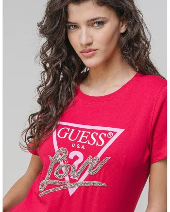 Tricou de bumbac cu strasuri, Fucsia/Argintiu