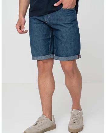 Bermude din denim cu talie medie, Albastru inchis