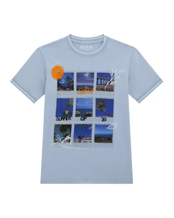 Tricou cu decolteu la baza gatului si imprimeu, Alb/Albastru lavanda/Albastru royal