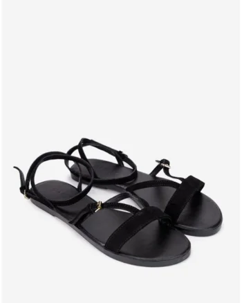 Sandale dama negre din piele intoarsa cu barete subtiri