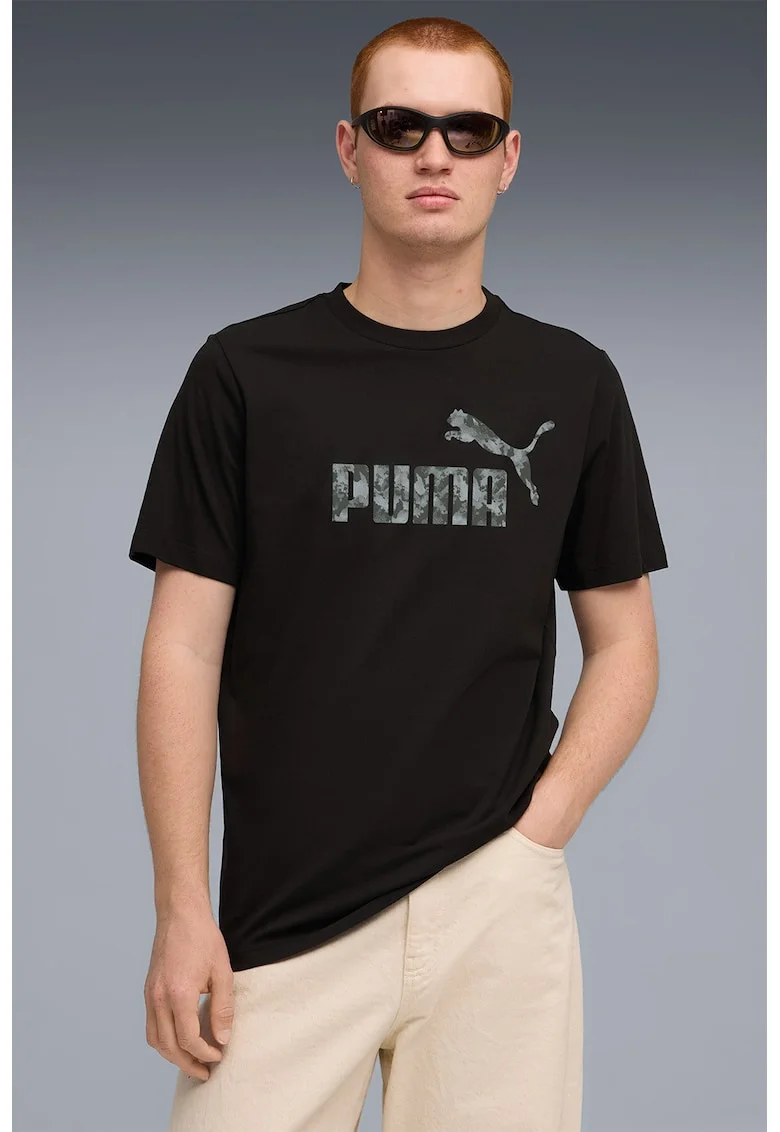 Tricou cu logo si decolteu la baza gatului ESS, Negru