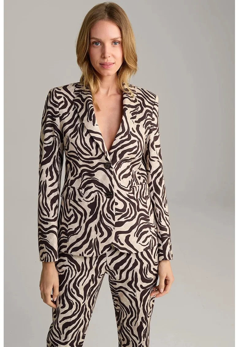 Sacou cambrat, animal-print, cu buzunare frontale, Maro