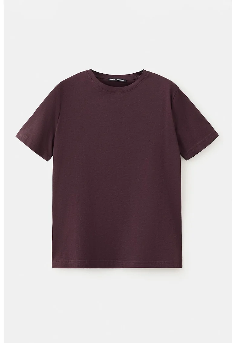 Tricou din bumbac cu decolteu la baza gatului, Maro inchis