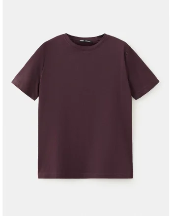 Tricou din bumbac cu decolteu la baza gatului, Maro inchis