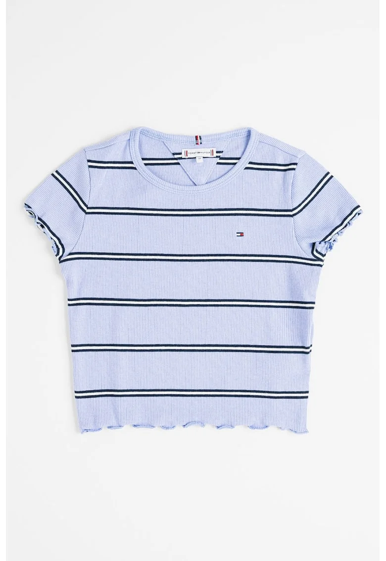 Tricou crop slim fit Essential, Alb/Albastru ultramarin/Lila