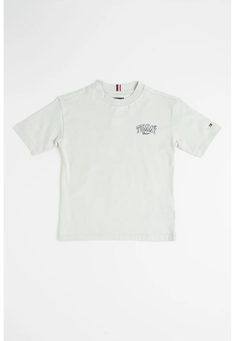 Tricou cu imprimeu logo si decolteu la baza gatului Varsity, Albastru ultramarin/Verde deschis