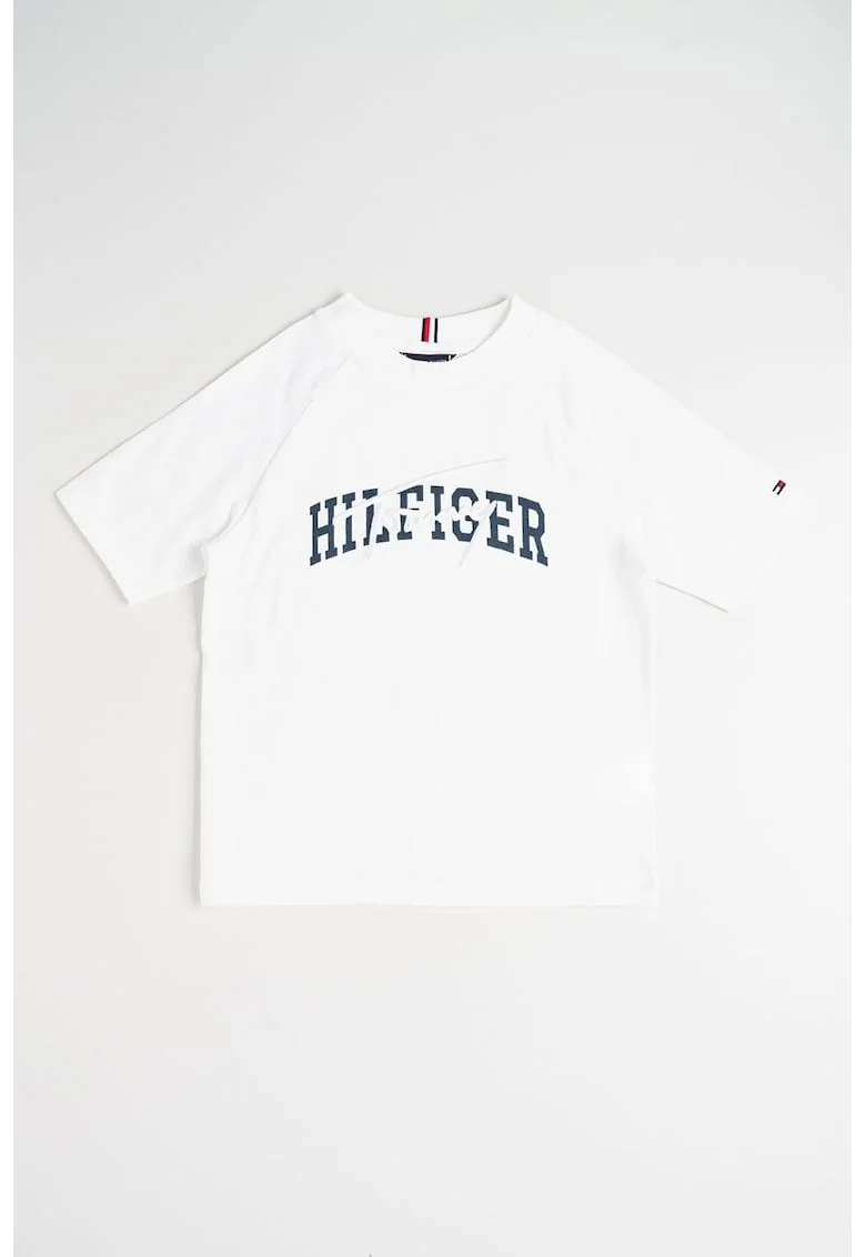Tricou cu decolteu la baza gatului si imprimeu, Alb/Albastru ultramarin