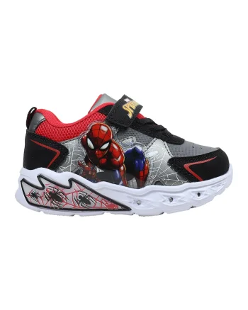 Pantofi sport cu velcro si imprimeu Spiderman, Negru/Rosu vermillion/Gri inchis