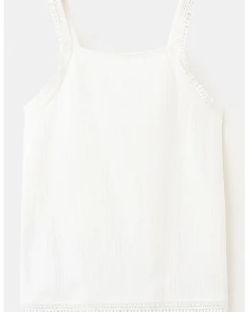 Top din amestec de bumbac cu broderii, Alb