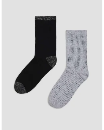 Set de 2 sosete  negru-gri, bumbac, fir metalic