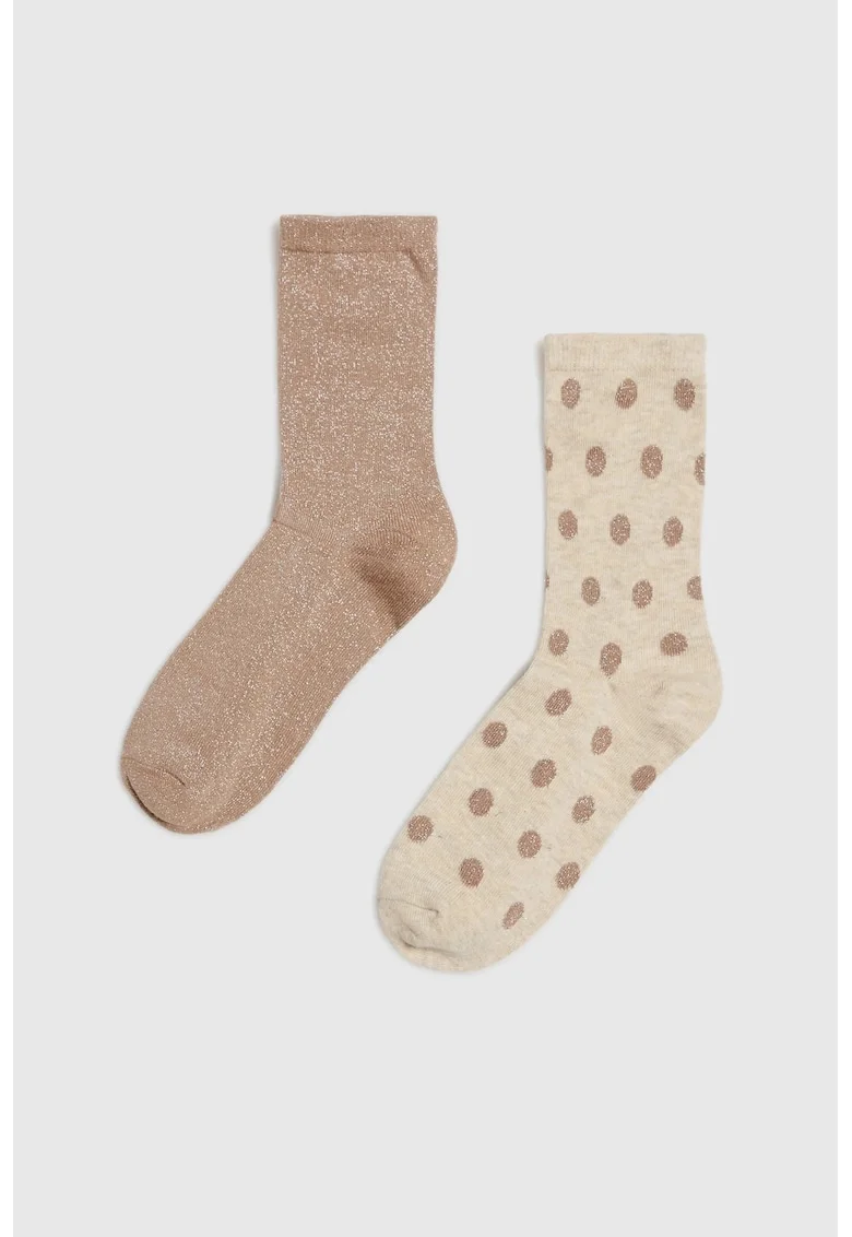 Sosete lungi femei,  set de 2, cu fir metalic, bej, 37-40