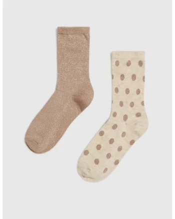 Sosete lungi femei,  set de 2, cu fir metalic, bej, 37-40