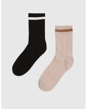 Set de 2 sosete lungi  roz si negru, bumbac, 37-40