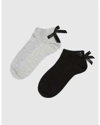 Pachet de 2 sosete  gri/negru, bumbac, cu fundita, 37-40