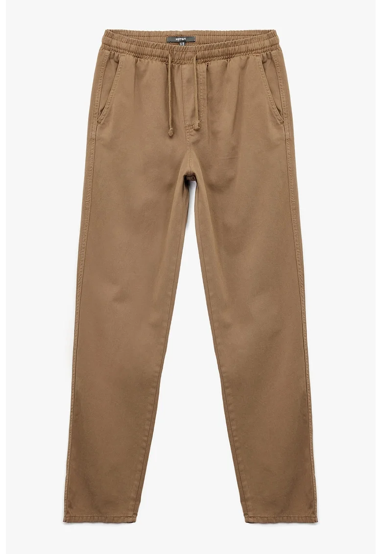 Pantaloni cu talie medie si snur de ajustare, Caramel