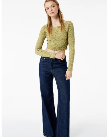 Bluza crop slim fit, Verde pal