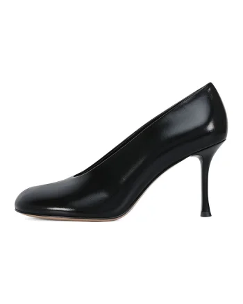 Pantofi din piele cu varf rotund si toc stiletto, Negru
