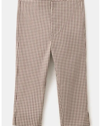 Pantaloni in carouri cu slituri laterale, Maro/Crem
