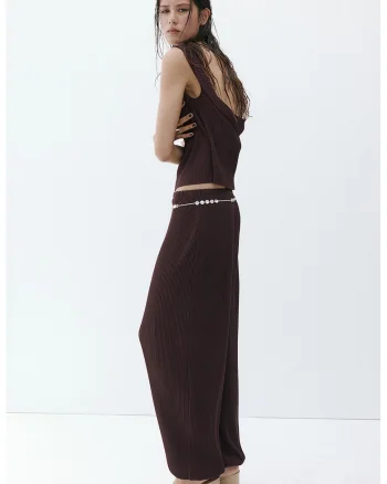 Pantaloni striati relaxed fit, Maro inchis