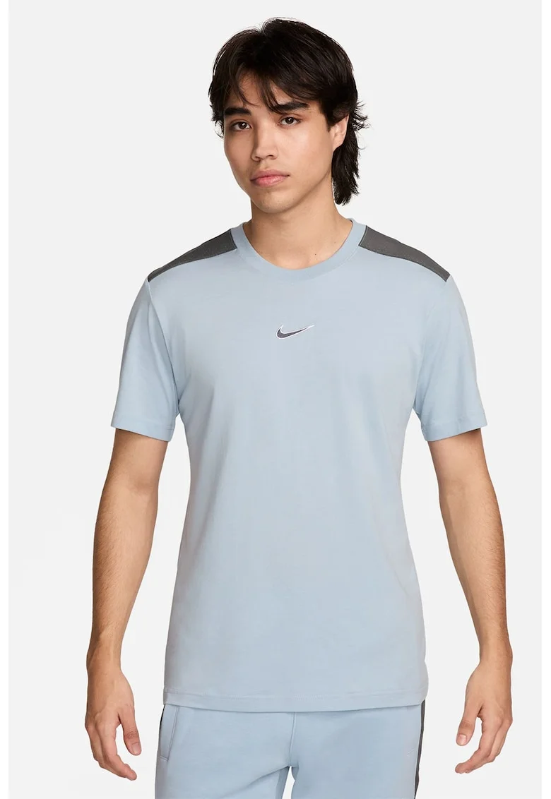 Tricou din bumbac cu detaliu cu monograma, Gri/Albastru glaciar