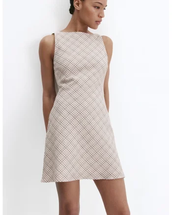 Rochie mini in carouri, Bej deschis
