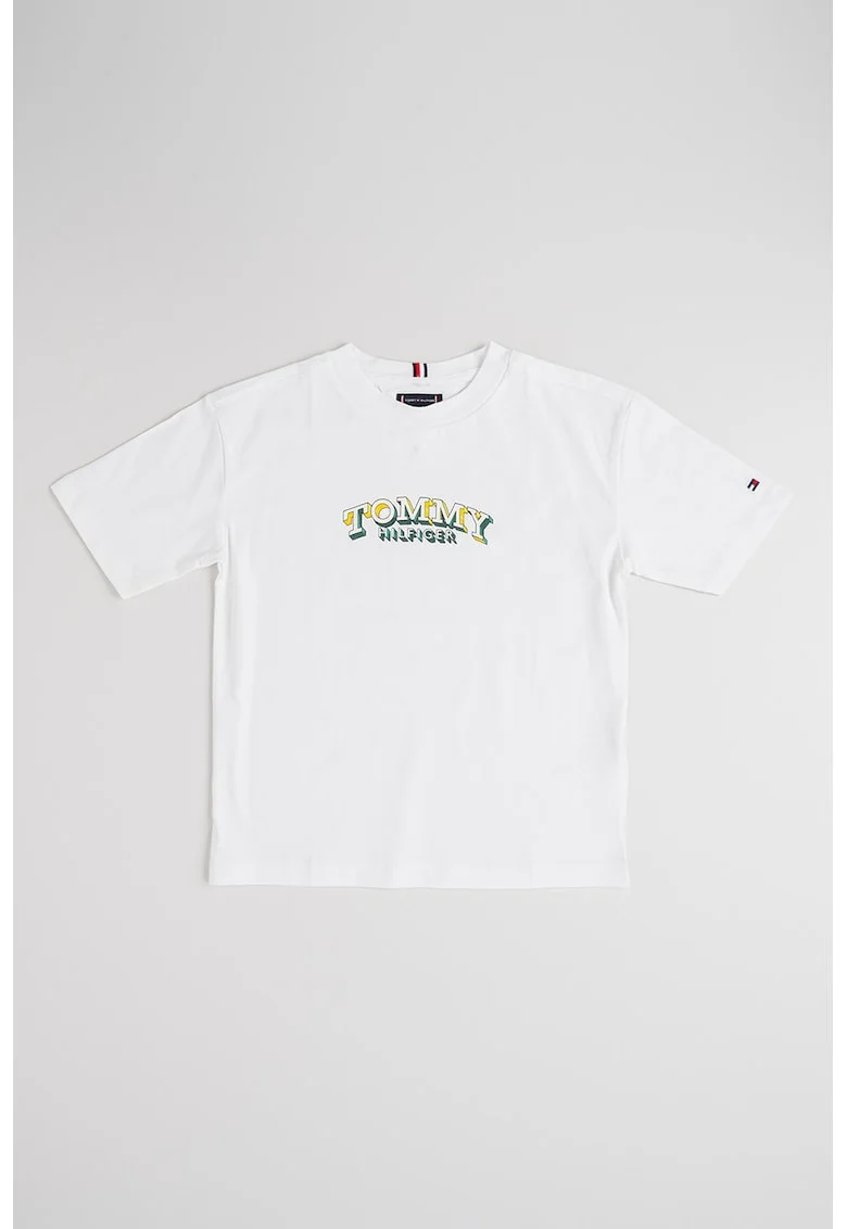 Tricou din bumbac cu imprimeu logo contrastant, Alb