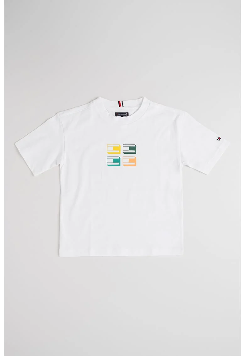 Tricou din bumbac cu imprimeu logo contrastant, Alb optic