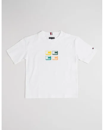 Tricou din bumbac cu imprimeu logo contrastant, Alb optic