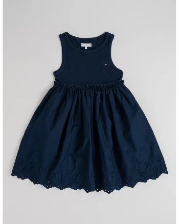 Rochie evazata din bumbac, Bleumarin