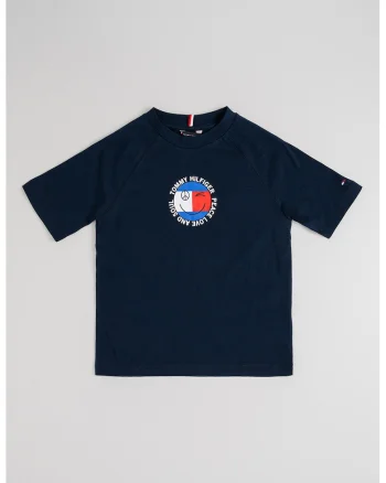 Tricou cu maneci raglan si imprimeu, Albastru ultramarin