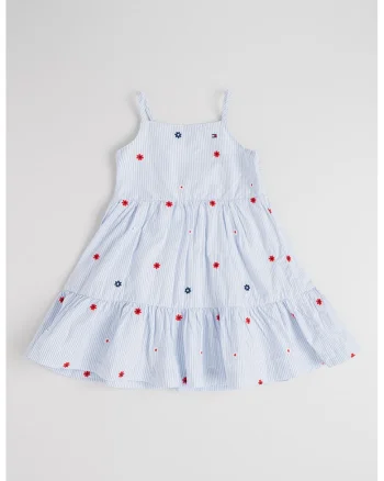 Rochie din bumbac cu model in dungi, Alb/Albastru pastel