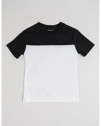 Tricou din bumbac organic cu garnitura contrastanta, Negru/Alb optic