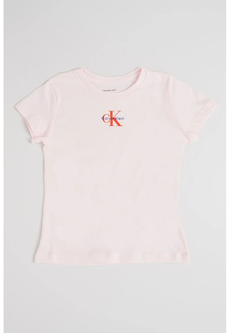 Tricou din bumbac organic cu imprimeu logo, Roz deschis