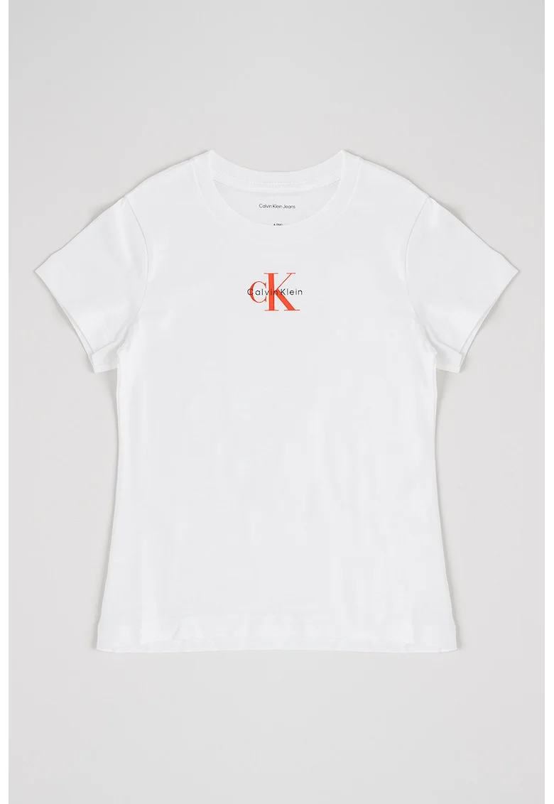 Tricou din bumbac organic cu imprimeu logo, Alb optic