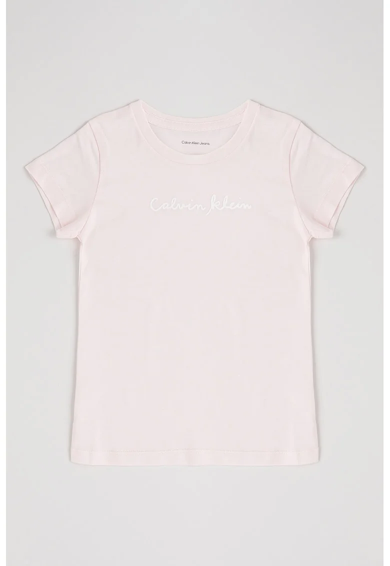 Tricou din bumbac organic cu imprimeu logo, Roz deschis