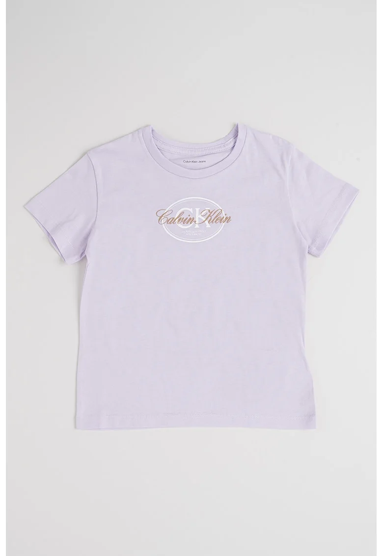 Tricou din bumbac organic cu decolteu la baza gatului, Lila