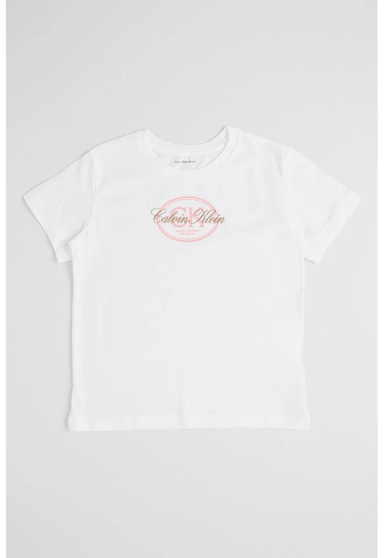 Tricou din bumbac organic cu decolteu la baza gatului, Alb optic