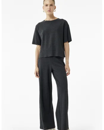 Pantaloni cu croiala ampla si model uni, Gri antracit
