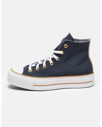 Tenisi cu plarforma si model cu dungi si herringbone Chuck Taylor All Star Lift, Auriu/Albastru ultramarin
